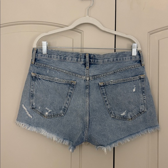 Agolde Light Blue Frayed Denim Shorts - Picture 3 of 3
